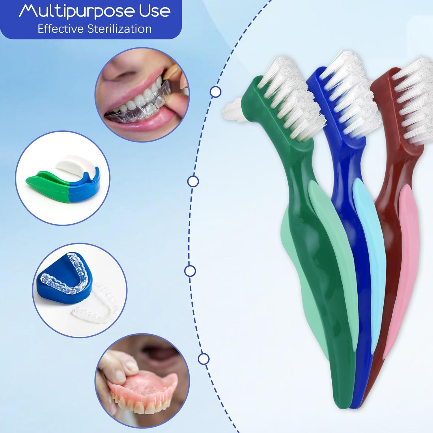 3 Pcs Hard Denture Brush 3 Colors Premium Hygiene Denture Cleaning Brush for De