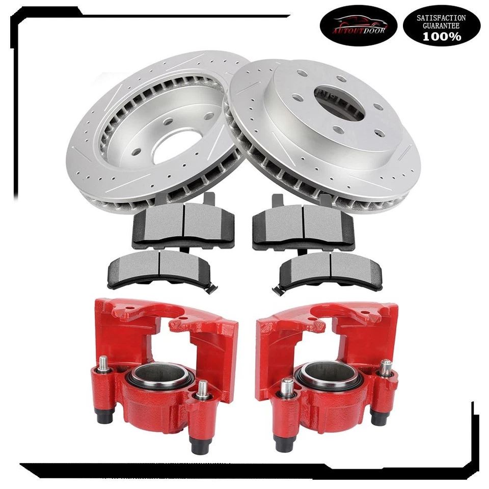 Pastilhas de freio e par de pinças de freio rotores de disco dianteiro para Chevy GMC K1500 K2500 - Imagem 2 de 4