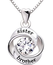 Jewelry Sterling Silver sister and brother Love Heart Cubic Zirconia Pendant ...