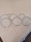 VINTAGE PYREX GLASS DINNER PLATES TURQUOISE BAND BY CORNING TOTAL OF 6, 9"...