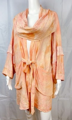 URU  Open Kimono Semi Sheer Tunic Cardigan Mix Fabrics Silk Floral One Size