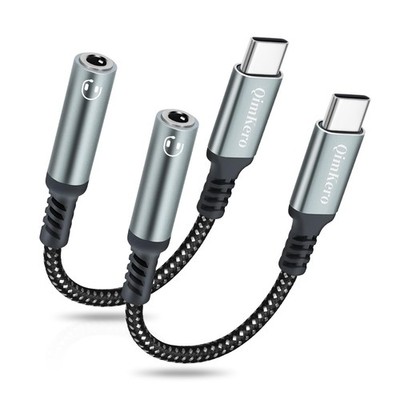 QimKero USB Type C to 3.5mm Female Headphone Jack Adapter, (2 Pack) Grey