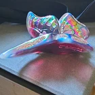 Fenton Hand Painted Iridescent Purple Art Glass Butterfly Figurine 10in Signed