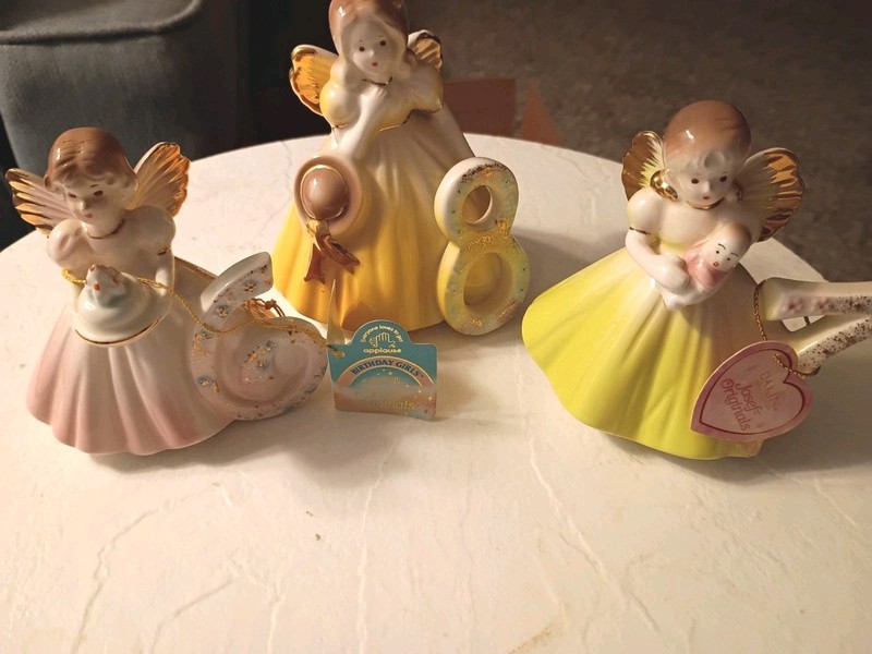 3 Vintage  Josef OriginalGrowing Up Birthday Angels Ages 6 ,7 & 8 Figurines