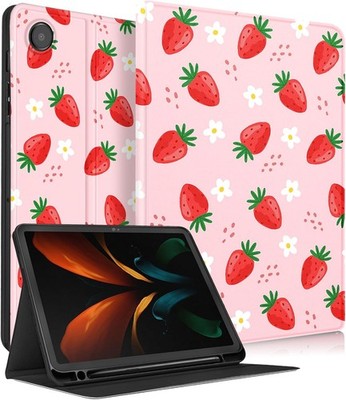 for Samsung Galaxy Tab A8 Case 10.5 Inch Kids Cute Girls Folio Strawberry 