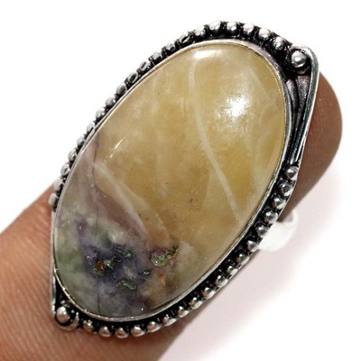 Fluorite 925 Silver Plated Ring US 9 Unique Daily Wear Gift Most Beautiful JW