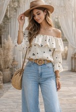 New Off the shoulder ruffle tiered blouse M boho fairy festival casual chic