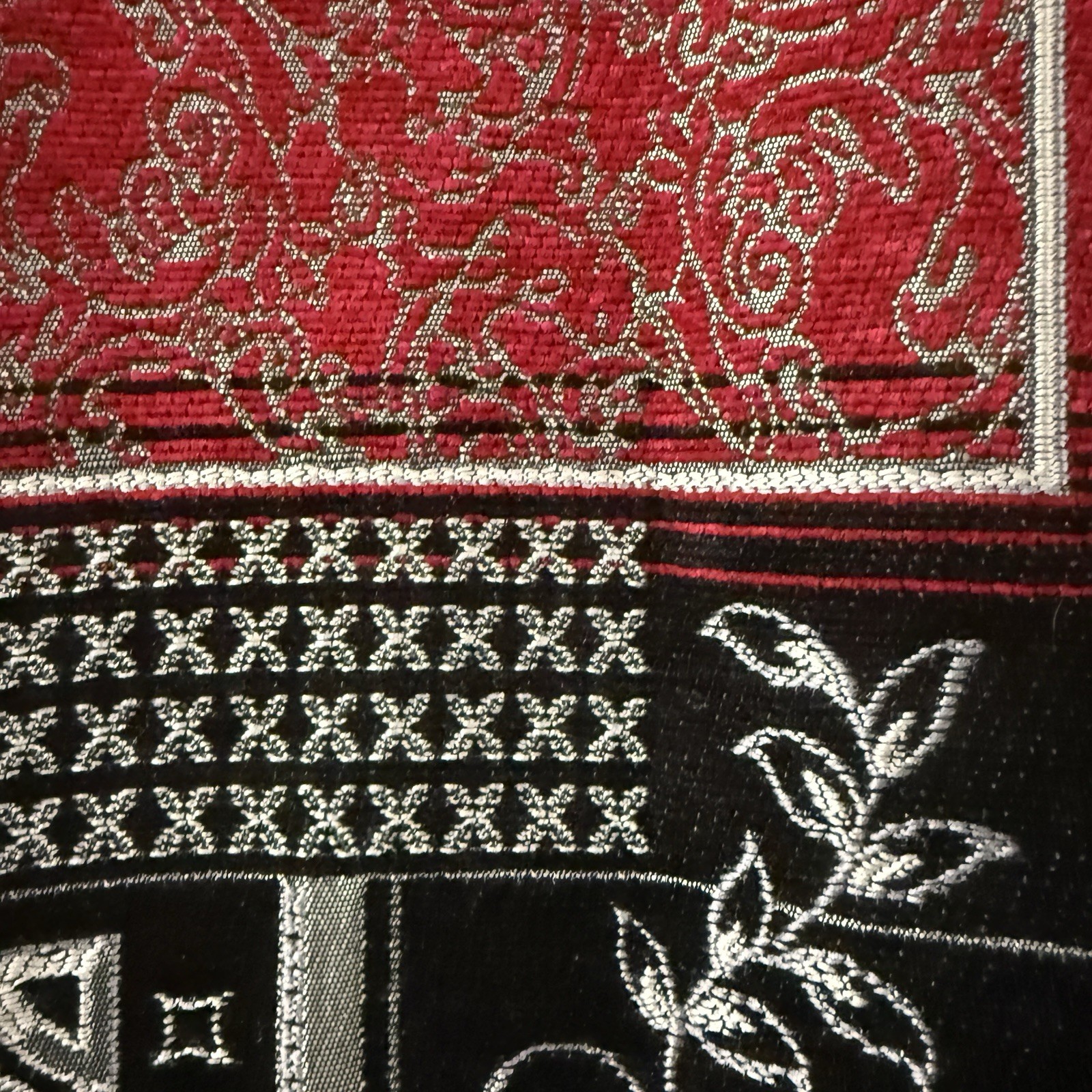 Boho Patchwork Tapestry Jacket Red Black Jacquard… - image 5