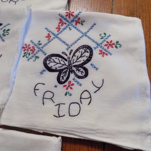 Vintage Embroidered 7 Days of the Week Kitchen Towels Hand Stitched Butterflies - Picture 6 of 9