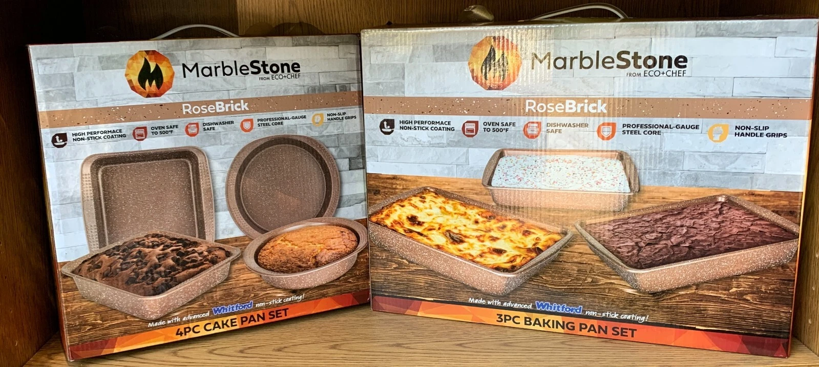 ECO+CHEF MarbleStone RoseBrick Baking and Cake Pans Lot of 2 sets 7 total pans