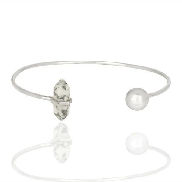 Howlite Pencil Point Openable Cuff Bangle 925 Sterling Silver Handmade Jewelry - Image 2 of 3