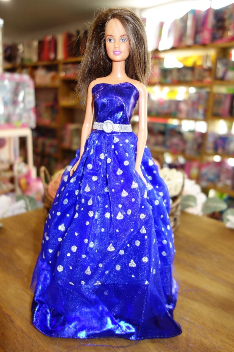 barbie blue collared dress Mattel Barbie 1990's Doll Wearing Blue and Silver Dress