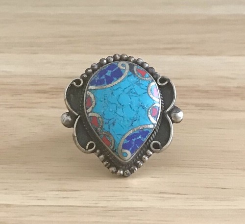 Turquoise Coral Lapis Ring - Picture 3 of 6