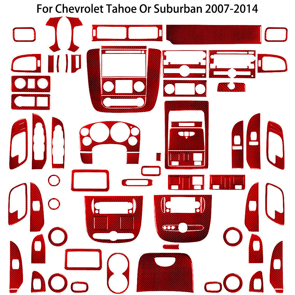 Red Carbon Fiber Interior Full Set Cover Kit For Silverado/Tahoe/Sierra 2007-14