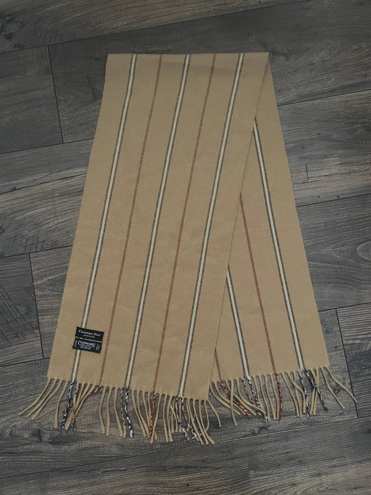 Foulard Christian Dior Monsieur cachemire rayé franges