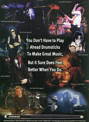 2002 Print Ad Ahead Drumsticks w Joey Jordison Lars Ulrich Peter Criss Phil Rudd