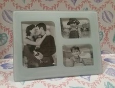   NWOT  7" x 9" Popout Curved Light Blue Glass Photo Picture Frame HOLDS 3 PHOTOS