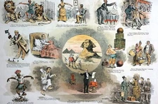 Public v Private Lives 1889 MAGICIAN STRONG MAN LION TAMER PROFESSOR Puck Print