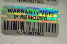 WVIR 500 Warranty Void BARCODE Security Hologram Tamper Evident Stickers