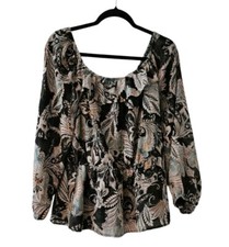 Maurices Womens LG Paisley Off The Shoulder Peplum Top Blouse Long Sleeve