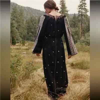 Doen Caravan Dress L 10 Women Sheer Embroidered Black Cotton Long Maxi NEW  42835