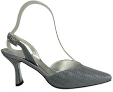 Stuart Weitzman NIB Silver Slingback Heels Pointed Square Toe Wedding Sz 5.5 M