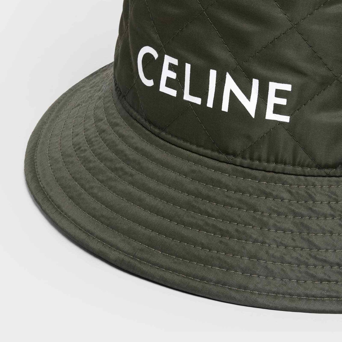 Celine Paris Green Quilted White Logo Nylon Twill Orange Sun Celine Paris Green Quilted White Logo Nylon Twill Orange Sun