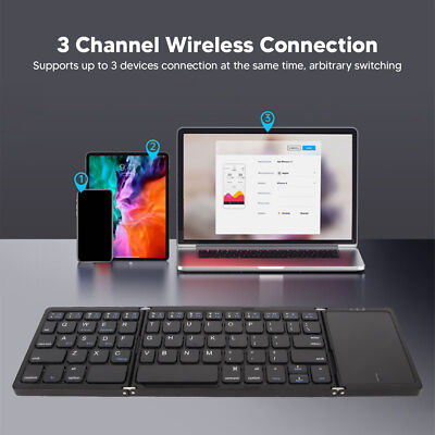 3 Folds Wireless Keyboard with Touchpad Foldable Keyboard for Tablet PC 