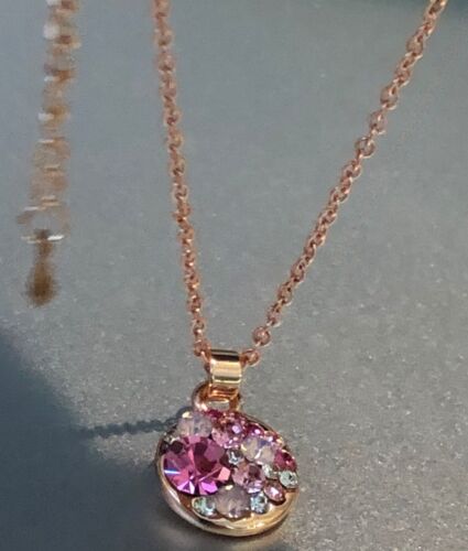 15mm Round Bella Pink Necklace Earrings Swarovski Crystal Rose Gold Plated Over - Picture 14 of 16