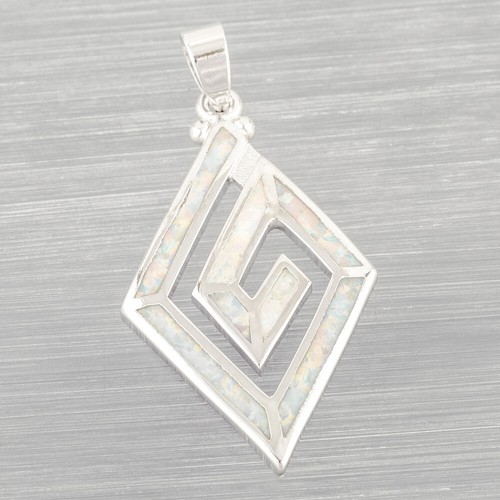 Greek Key Motif White Fire Opal Silver Jewelry Necklace Pendant