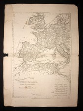 The Western Roman Empire Geographic Map by Bonne in 1787 Antic Old Map