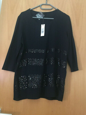 Shiny Diva Damen Pulli Shirt mit Pailetten Bluse Marinenblau Gr. 38