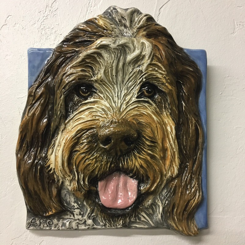 Italian Spinone Ceramic Dog Portrait Tile 3D bas-relief sculpture Alexander Art