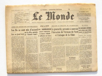 Journal De Naissance Le Monde N 6699 Du Jeudi 28 Juillet 1966 Ebay