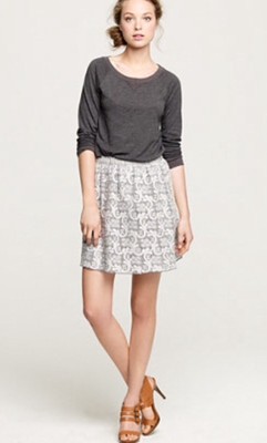 $118 Heather Lace Mini Skirt Gray Floral Pull On Stretch Sz #43452 