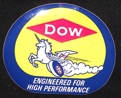 DOW ''Engineered for High Performance'' Racing Auto Sticker c1970 Unicorn Scarce