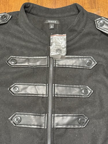 NEW Torrid Military Wool Band Jacket Black Faux Leather Full Zip Size 5 5X 28 - Picture 2 of 2
