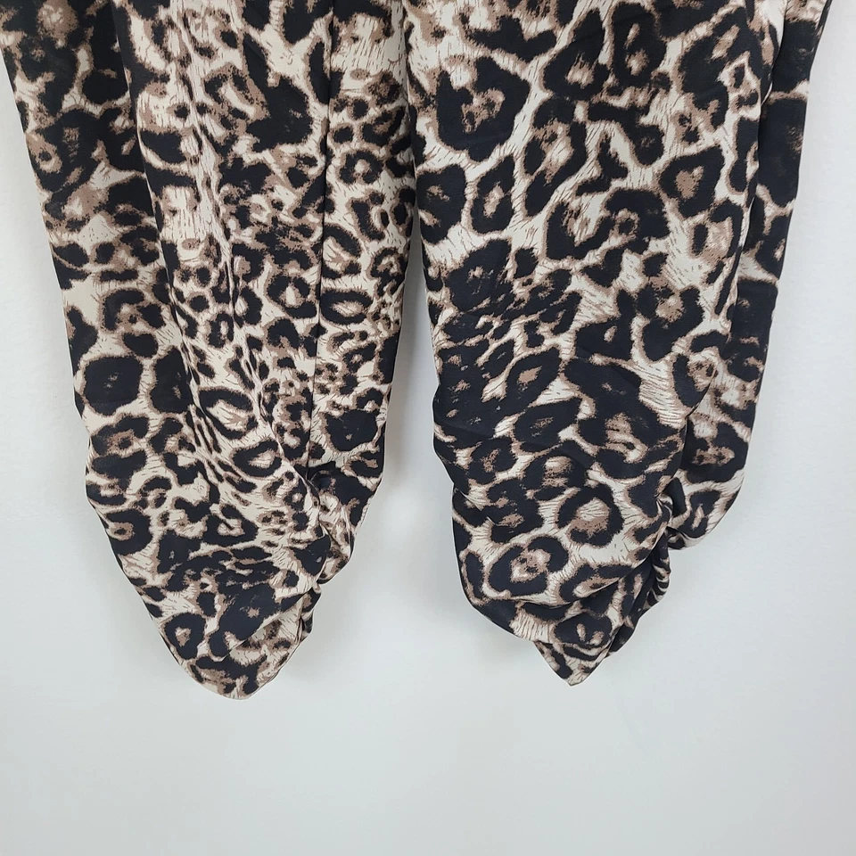 Vintage Deb Pants Women Brown Leopard Animal Print Pull On Sheer Ruched Ankle - Изображение 3 из 4