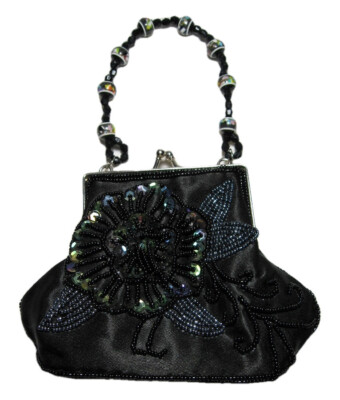LITTLE BLACK SATIN BEADED CLUTCH PURSE for Little Black Dress by BIJOUX TERNER