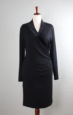 T TAHARI NEW $148 Black Soft Stretch Velvet Trim Faux Wrap Dress Size Large