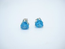 Sterling Silver Blue CZ Heart Stud Earrings