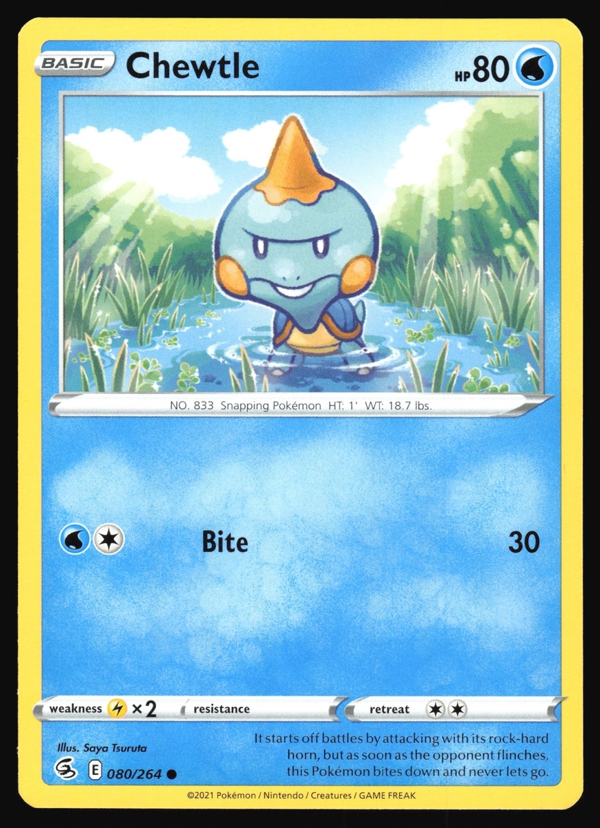 chewtle pokemon card TCG Rare Shining Fates Shiny Vault Holo SV028/SV1 Pfaltzcraftsmore Colorless Bite (30) Weakness Lightning 2 Resistance None None Retreat Cost Chewtle Pokemon TCG Card 060/202