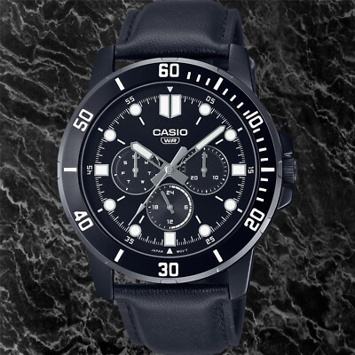 Casio MTP-VD300BL-1E Men's Black Dial Analog Watch Black Leather Band New