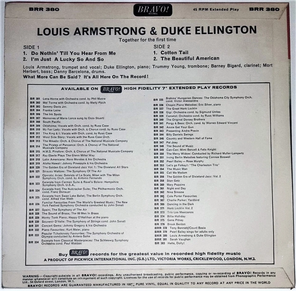Louis Armstrong And Duke Ellington - Recording Together For The First Time - 7" - Image 2 of 4
