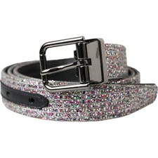 DOLCE & GABBANA Belt Multicolor Embellished Silver Metal Buckle 90cm/36in 680usd