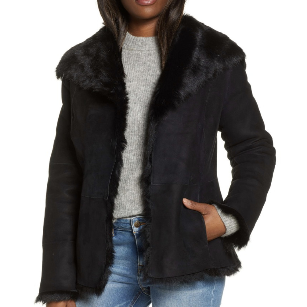 UGG WOMEN'S KARLENE TOSCANA SHEARLING JACKET BLACK SZ S