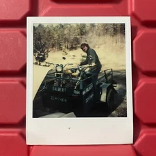 Man Unloading Motorcycles From Trailer Polaroid Photograph 3.5 x 4 Vtg 1980s