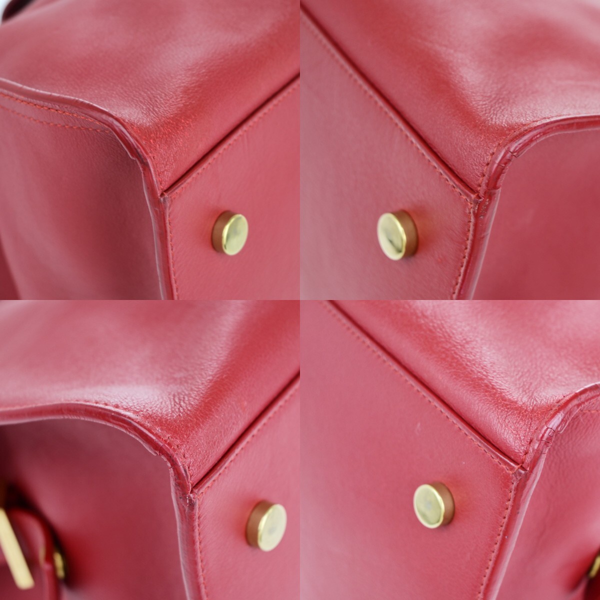 SAINT LAURENT YSL Logo Cabas 2 Way Hand Bag Leather Red GHW