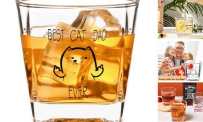 Cat Dad Gifts, Best Cat Dad Ever Whiskey Glass, Funny Cat Dad Transparent