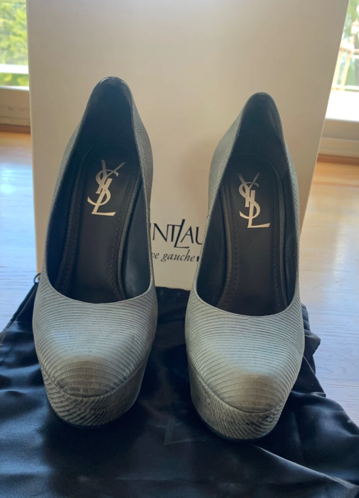 SAINT LAURENT (YSL) Scarpe YSL ALIAMA 105 STAMPA PUMP MELILLA ANTRACITE plateau tacchi alti taglia 7 5